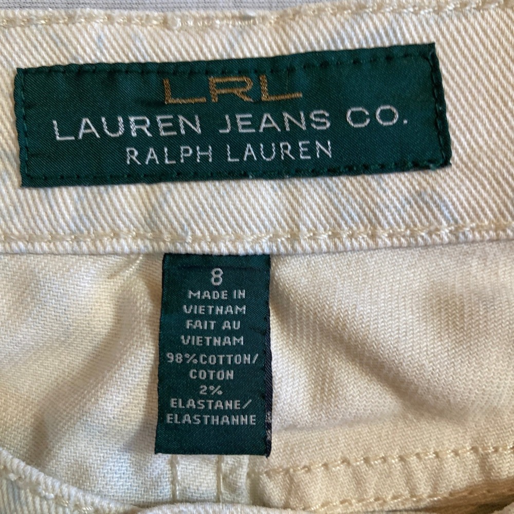 Lauren Ralph Jeans Women 8 Cream Blue Floral Print Straight Leg Stretch Flex - Picture 3 of 14